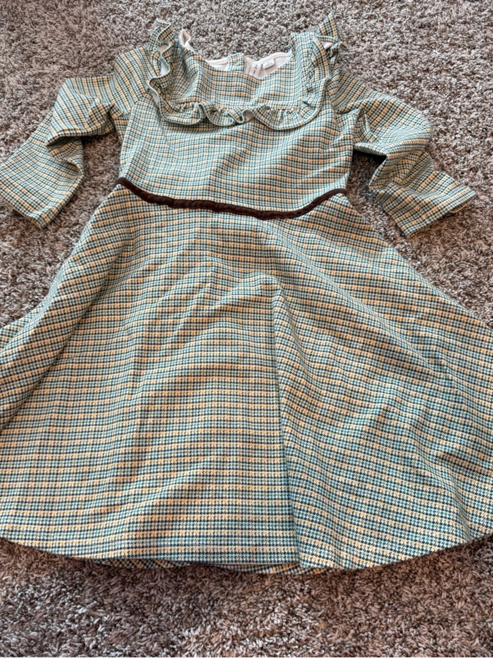 Janie and Jack Green and Brown Plaid Ruffle-Yoke Dress